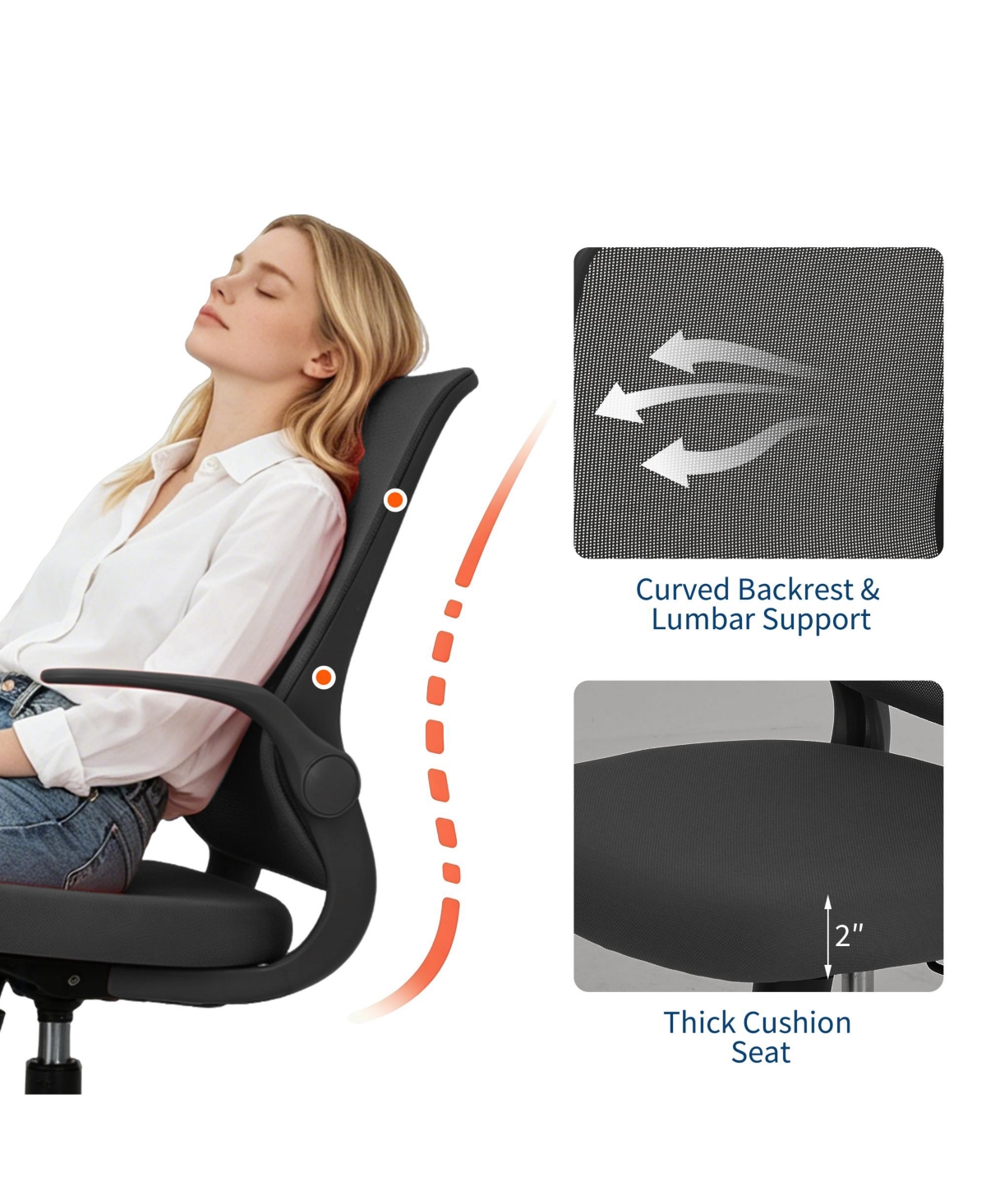 Ergonomic mesh office chair with lumbar support, adjustable swivel chair, padded seat, and casters. Suitable for offices, living rooms, bedrooms