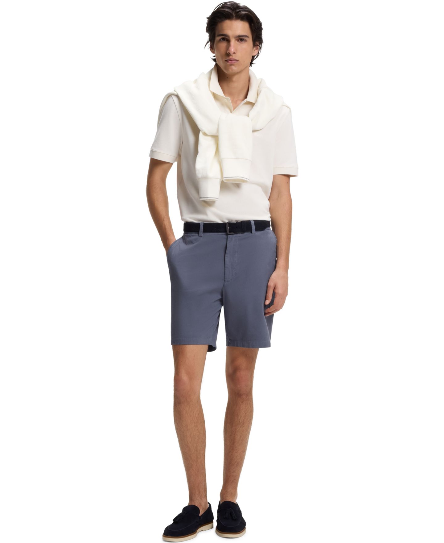 Мужские шорты Hugo Boss Stretch-Cotton Twill Modern-Fit Shorts, 8" Inseam, цвет: Синий — фото 4