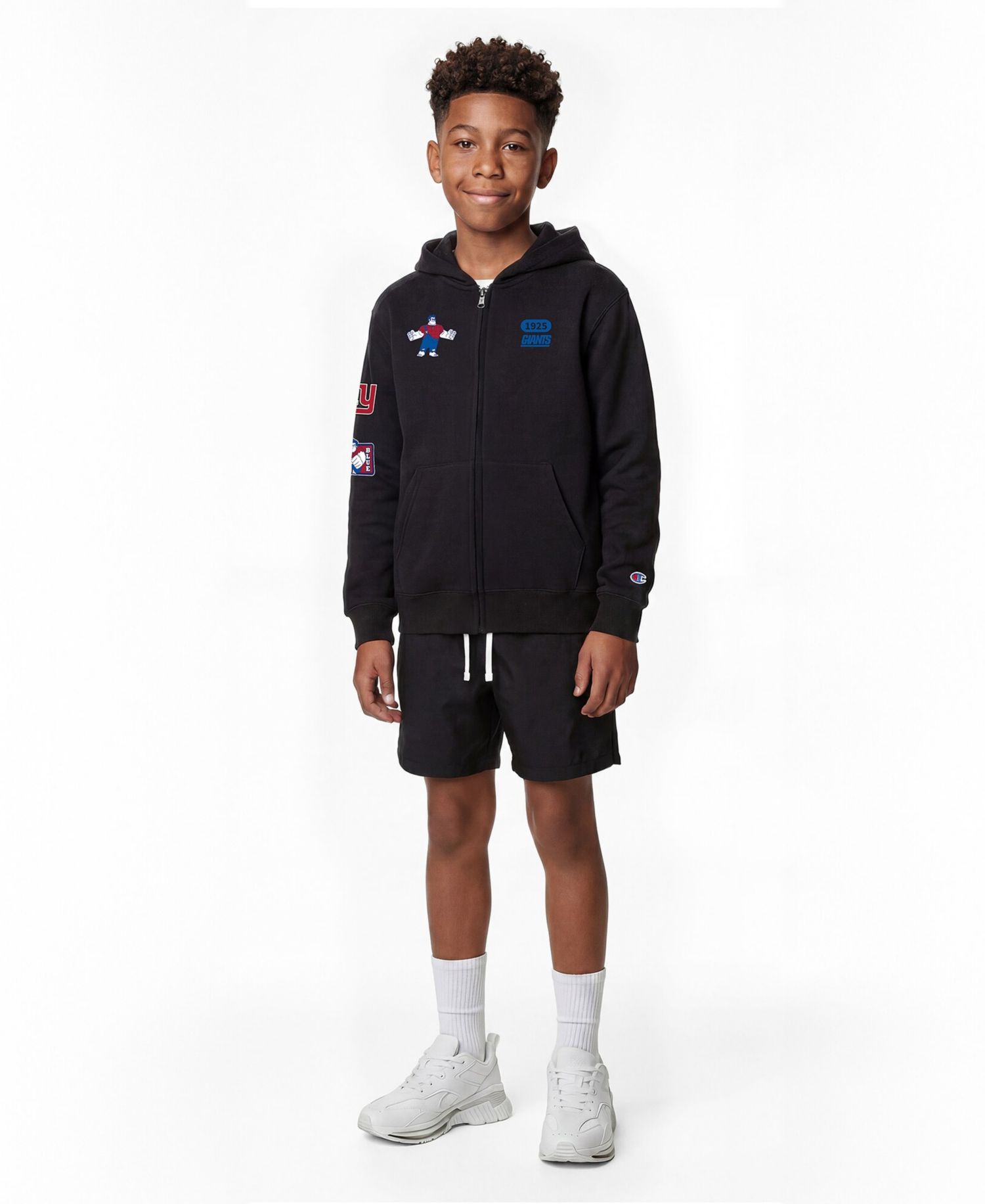Big Boys and Girls Black New York Giants Disney X Champion Full-Zip Hoodie
