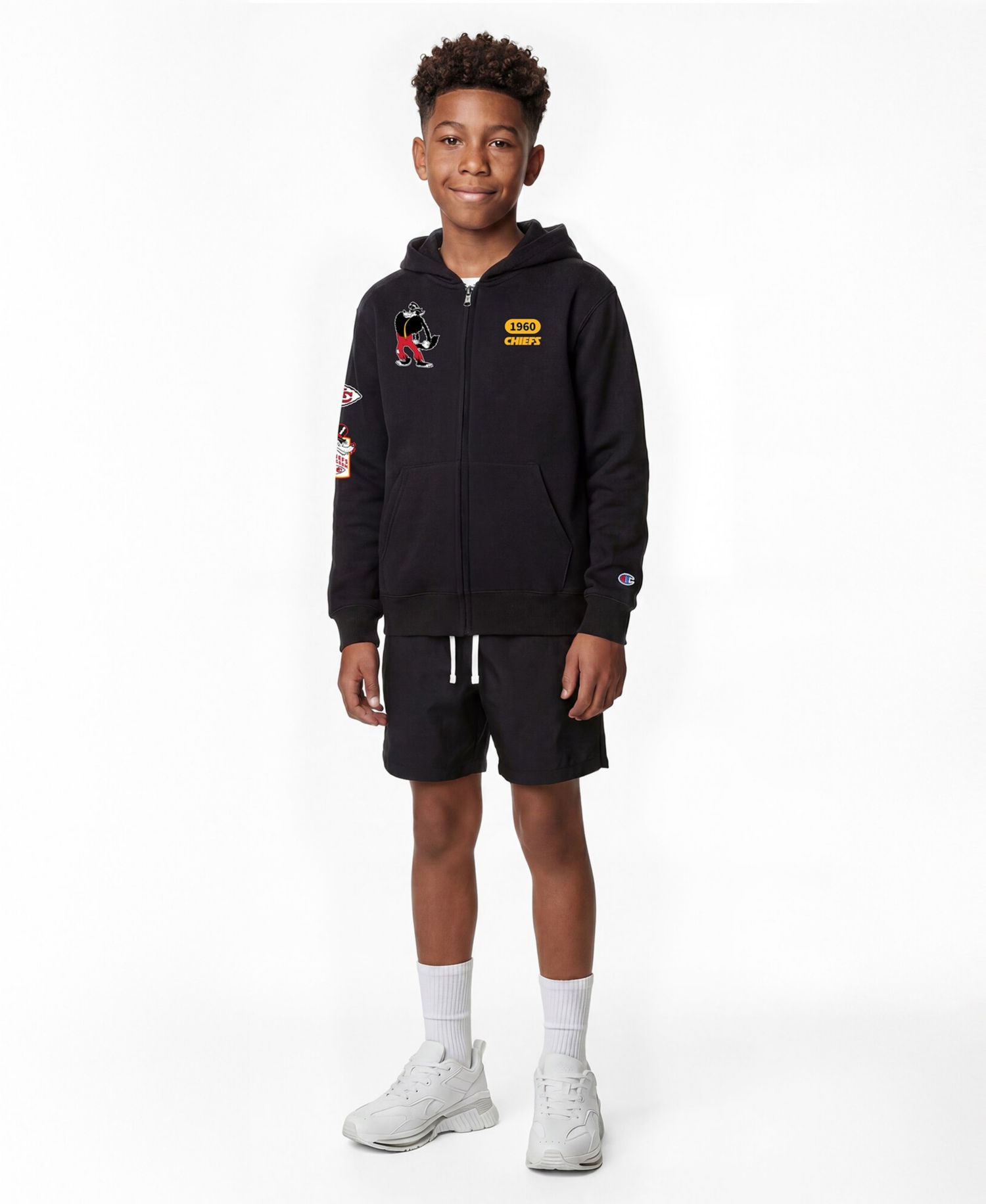 Big Boys and Girls Black Kansas City Chiefs Disney X Champion Full-Zip Hoodie