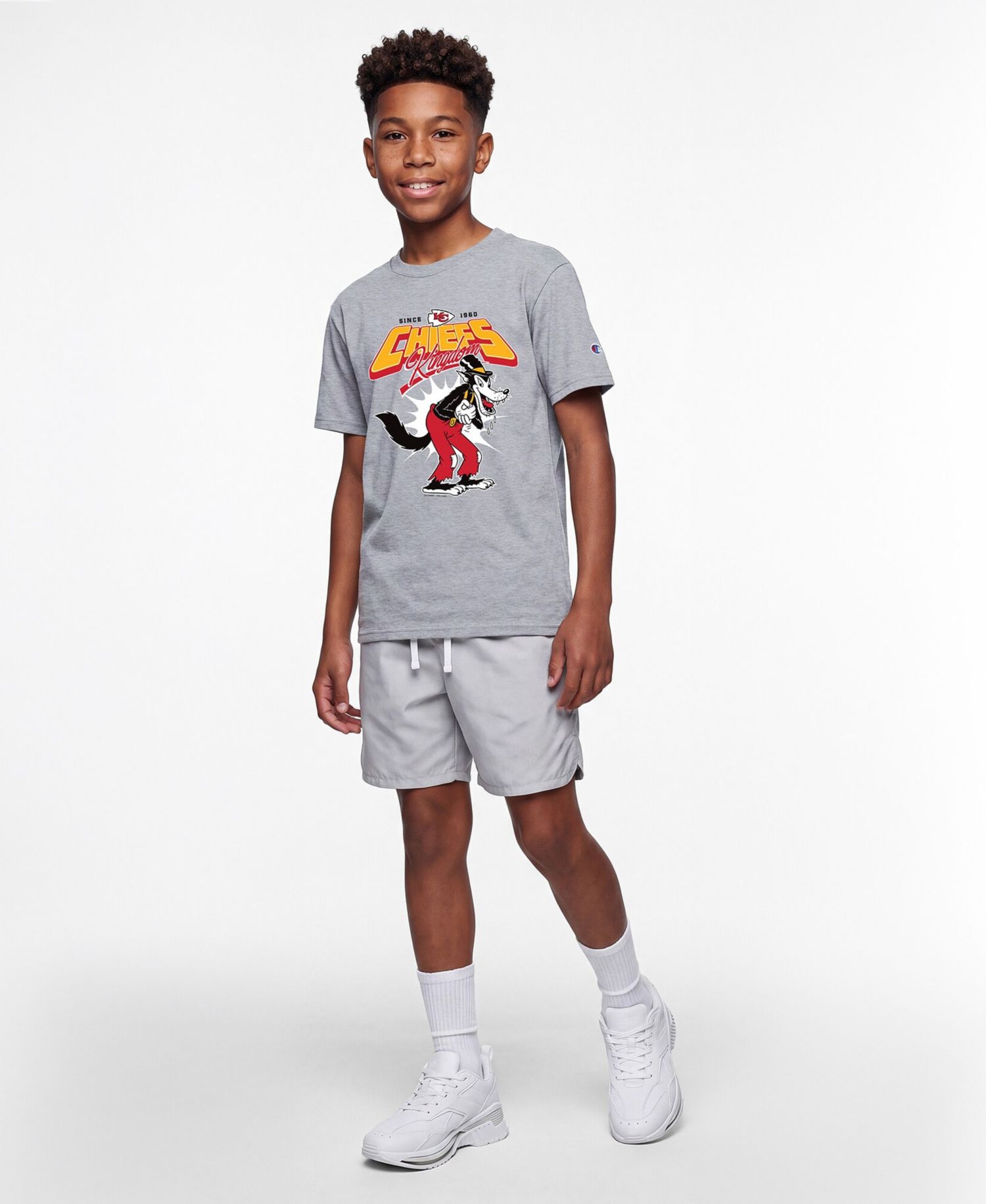 Big Boys and Girls Heather Gray Kansas City Chiefs Disney X Champion T-Shirt
