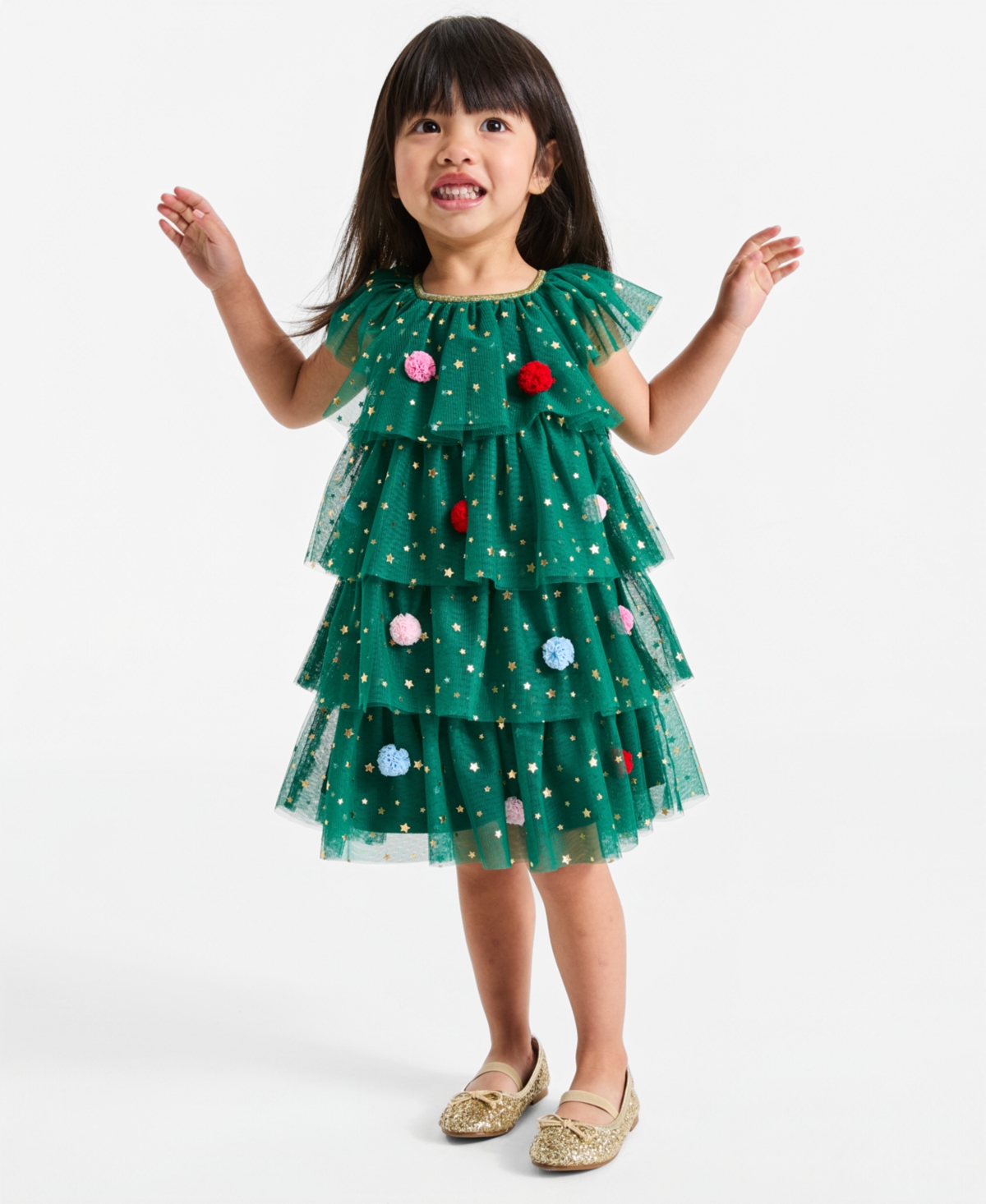 Epic Threads Girls' 12M-5T Tree Tutu Short-Sleeve Tiered Pom Pom Dress, Macy's Exclusive - Dark Green