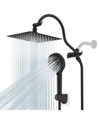 8'' All Metal Shower Head Rainfall Handheld Extension Arm 10 Sprays Hose Holder Square