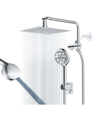 10" Metal Shower Head Rainfall Handheld Extension Arm Hose Diverter