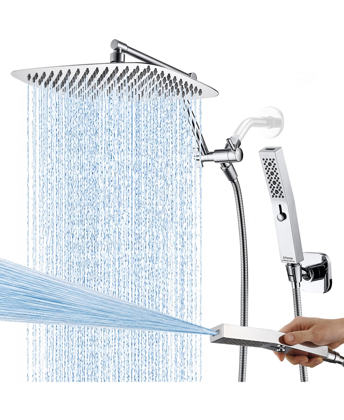 Cyqbd 1.8 Gpm Metal Rain Shower Head Handheld Power Wash Bathroom
