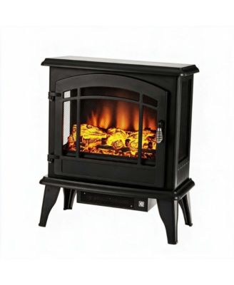 20 Inch Electric Fireplace Stove 1400W Heater Remote Control Flame Heat Timer Black Steel Tempered Glass Freestanding Indoor Living Room