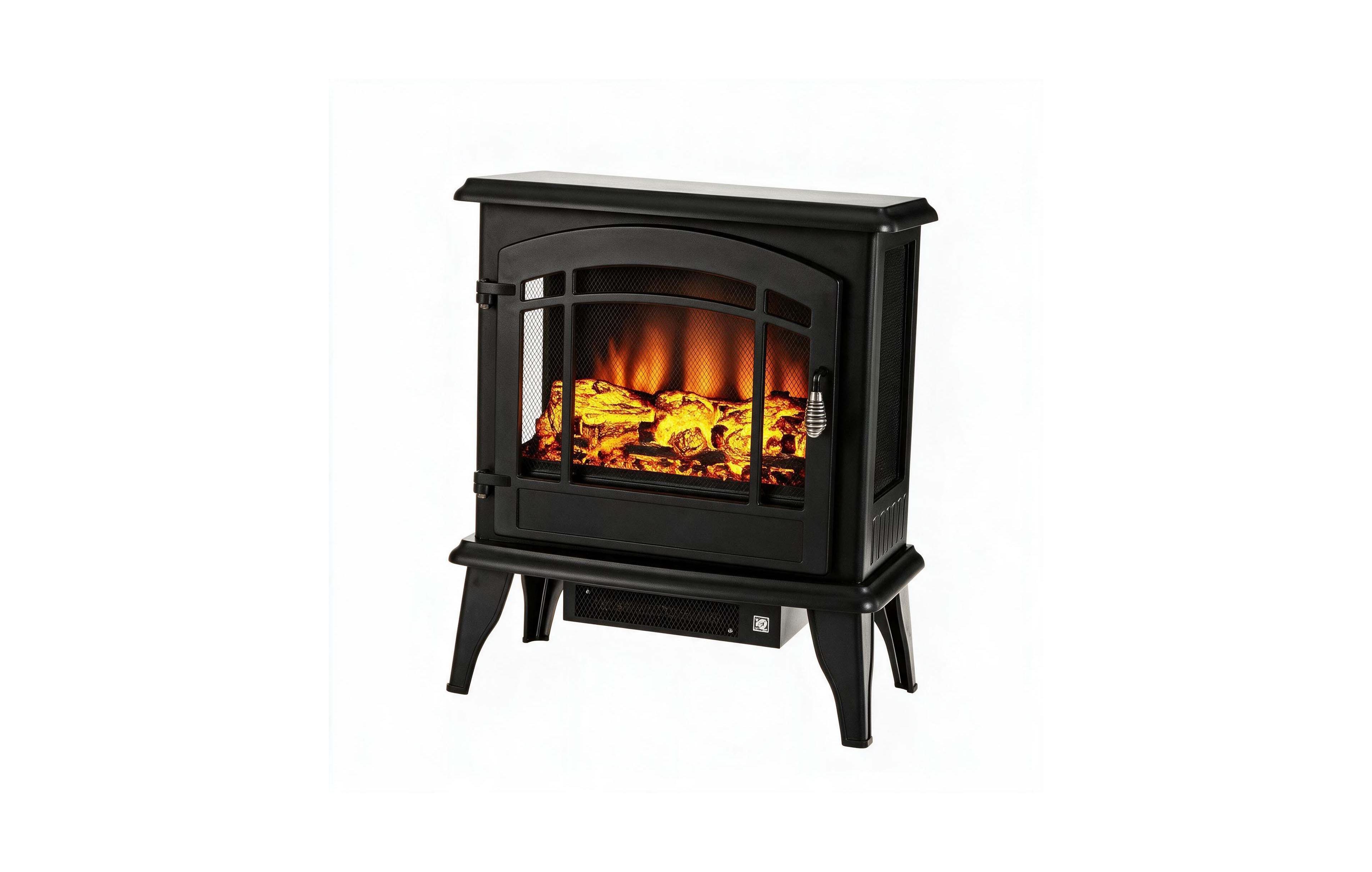 homfan 20 Inch Electric Fireplace Stove 1400W Heater Remote Control Flame Heat Timer Black Steel Tempered Glass Freestanding Indoor Living Room