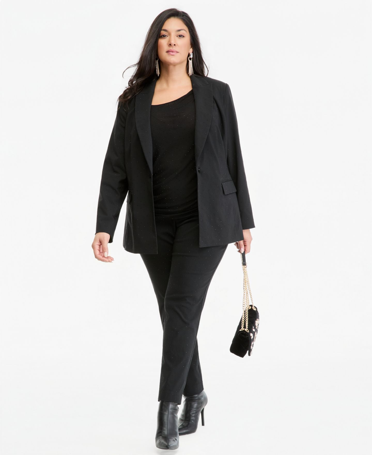 Женский пиджак I.N.C. International Concepts Plus Size Embellished Peak-Lapel Blazer, цвет: Глубокий чёрный — фото 6