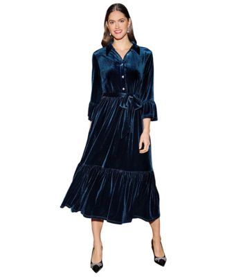 Women's Fluted Sleeves Velvet Tiered Midi Dress