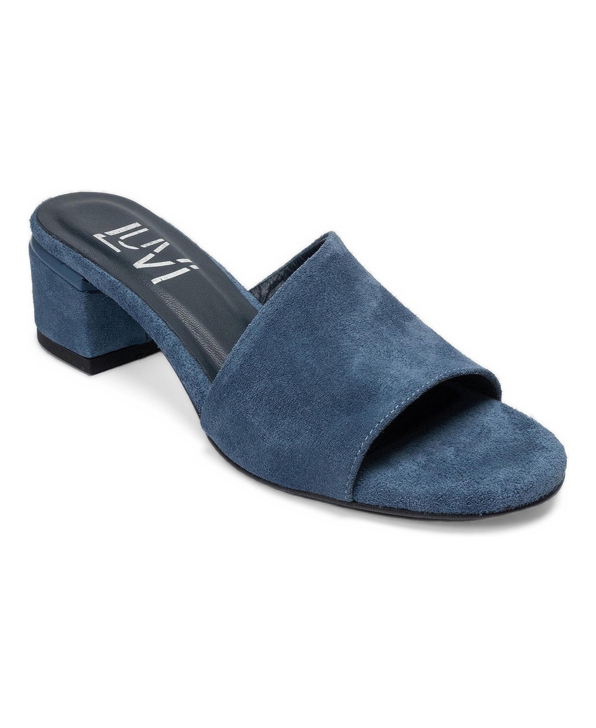 Forever and Always Shoes Women's Delavie Leather Block Heel Sandal - Denim blue suede