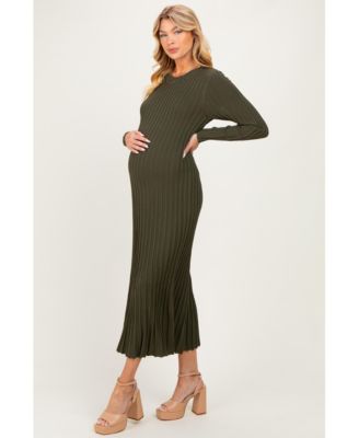 Maternity Long-Sleeve Ribbed Crewneck Sweater Midi Dress