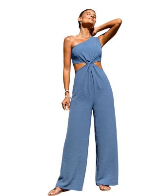 Women's One-Shoulder Twist-Front Wide-Leg Jumpsuit