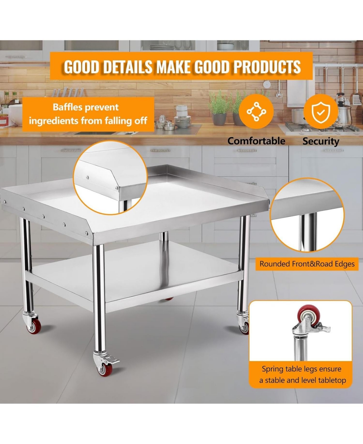 gaomon Stainless Steel Shelves Table with Wheels