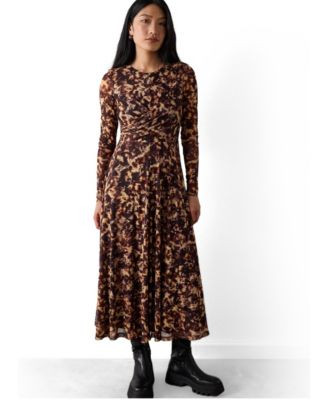 Women's Abstract Marks Long-Sleeve Midi Dress
