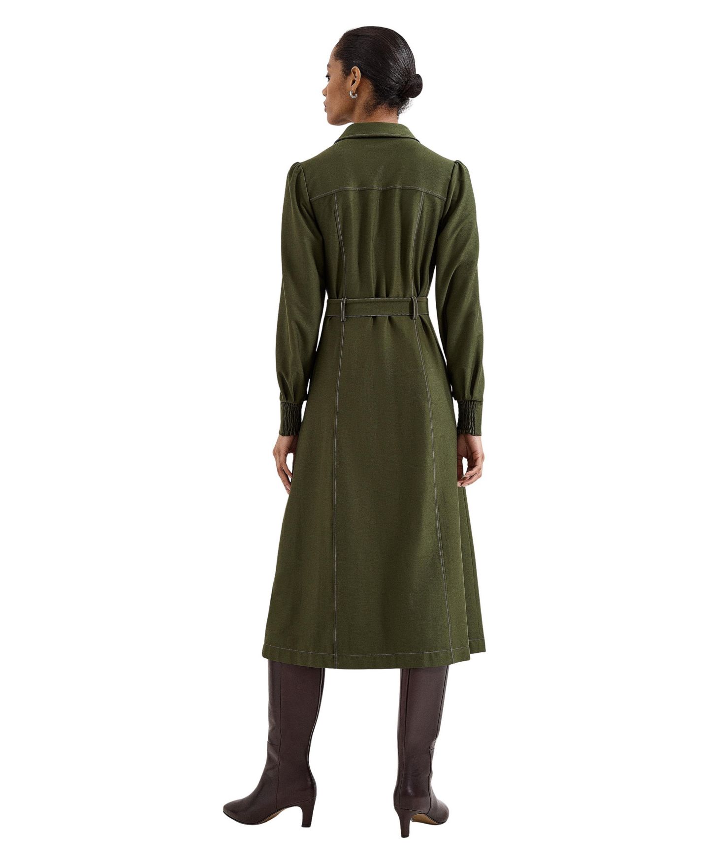 Женское платье Phase Eight Avelyn Long Sleeve Belted Midi Shirt Dress, цвет: Зелёный — фото 3