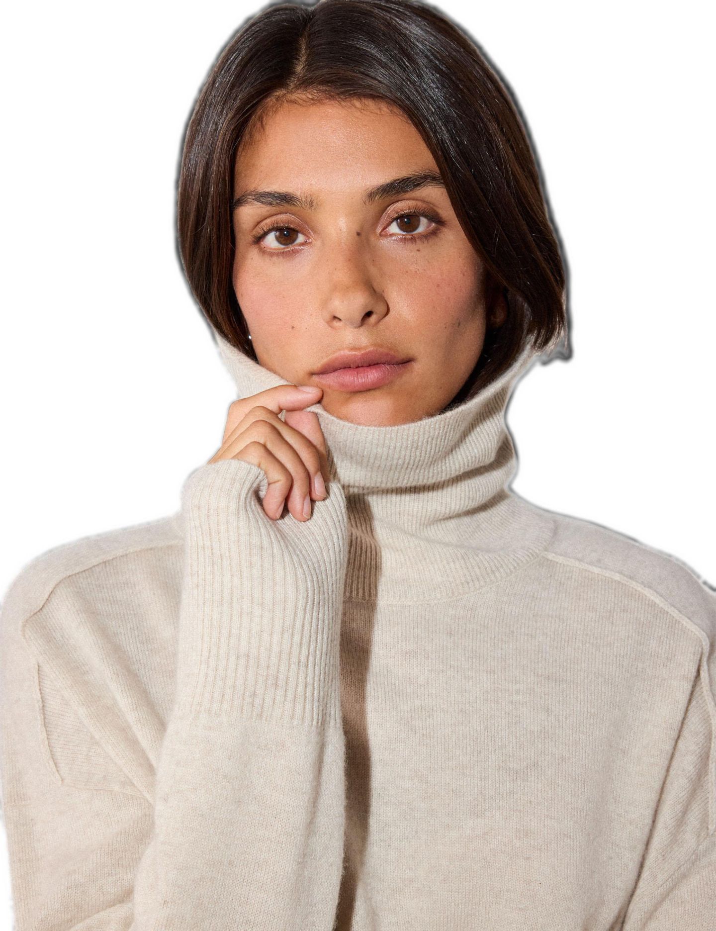 Женский свитер Whistles Cashmere Turtleneck Long-Sleeve Sweater, цвет: Овсяный — фото 4