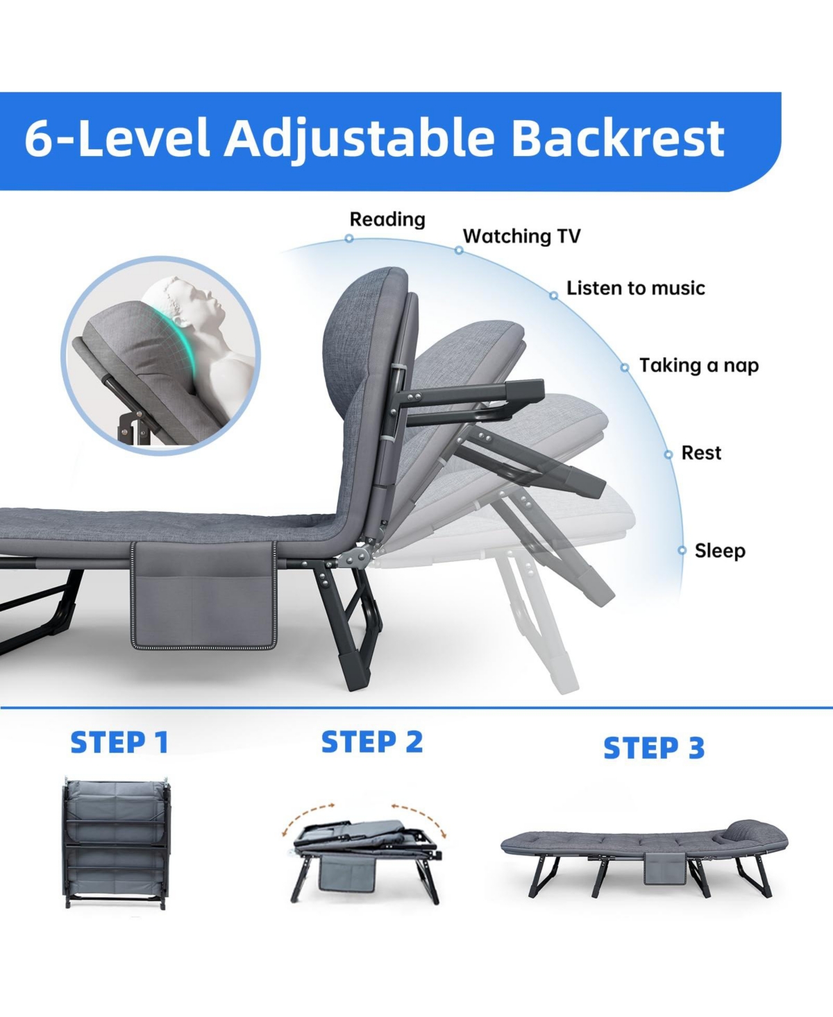Piscifun Heavy Duty Folding Camping Bed Adjustable Portable With Mattress For Adults 550 Lbs Capacity