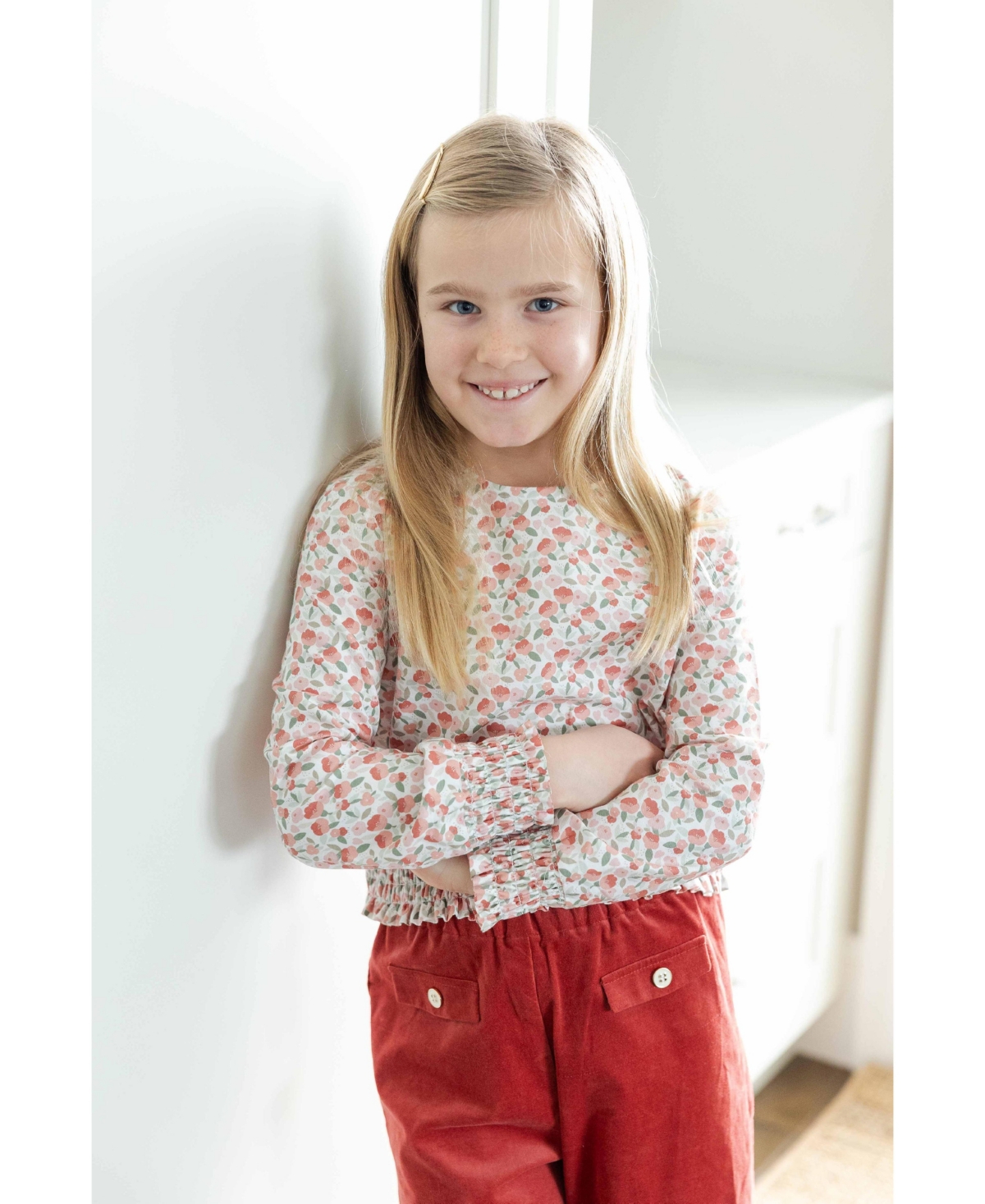 Florence Eiseman Girls (7-14) Floral Top with Rouching