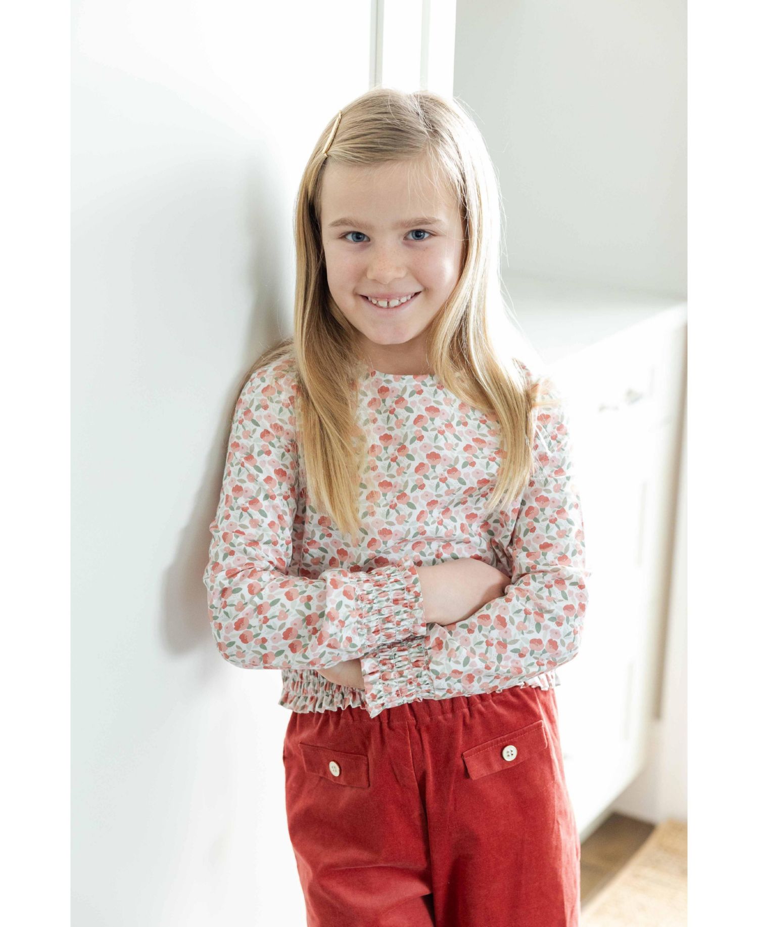 Girls (7-14) Floral Top with Rouching
