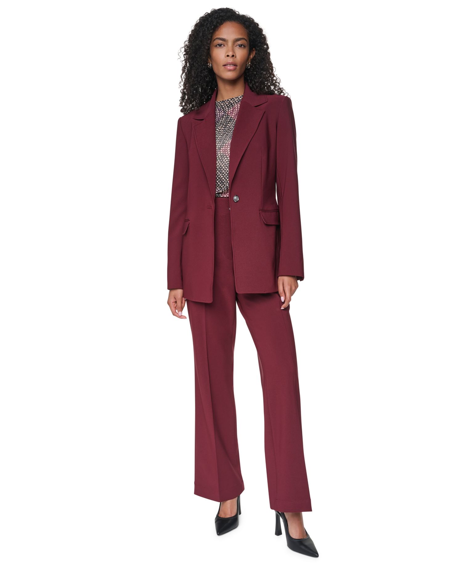 Women's Shoulder-Padded One-Button Notch-Collar Blazer