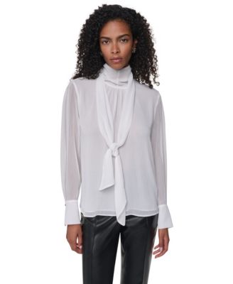 Women's Mock Neck Woven Fitted Long-Sleeve Blouse