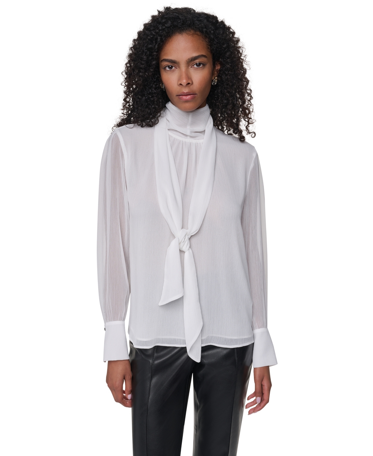 Dkny Women's Mock Neck Woven Fitted Long-Sleeve Blouse - Ivory