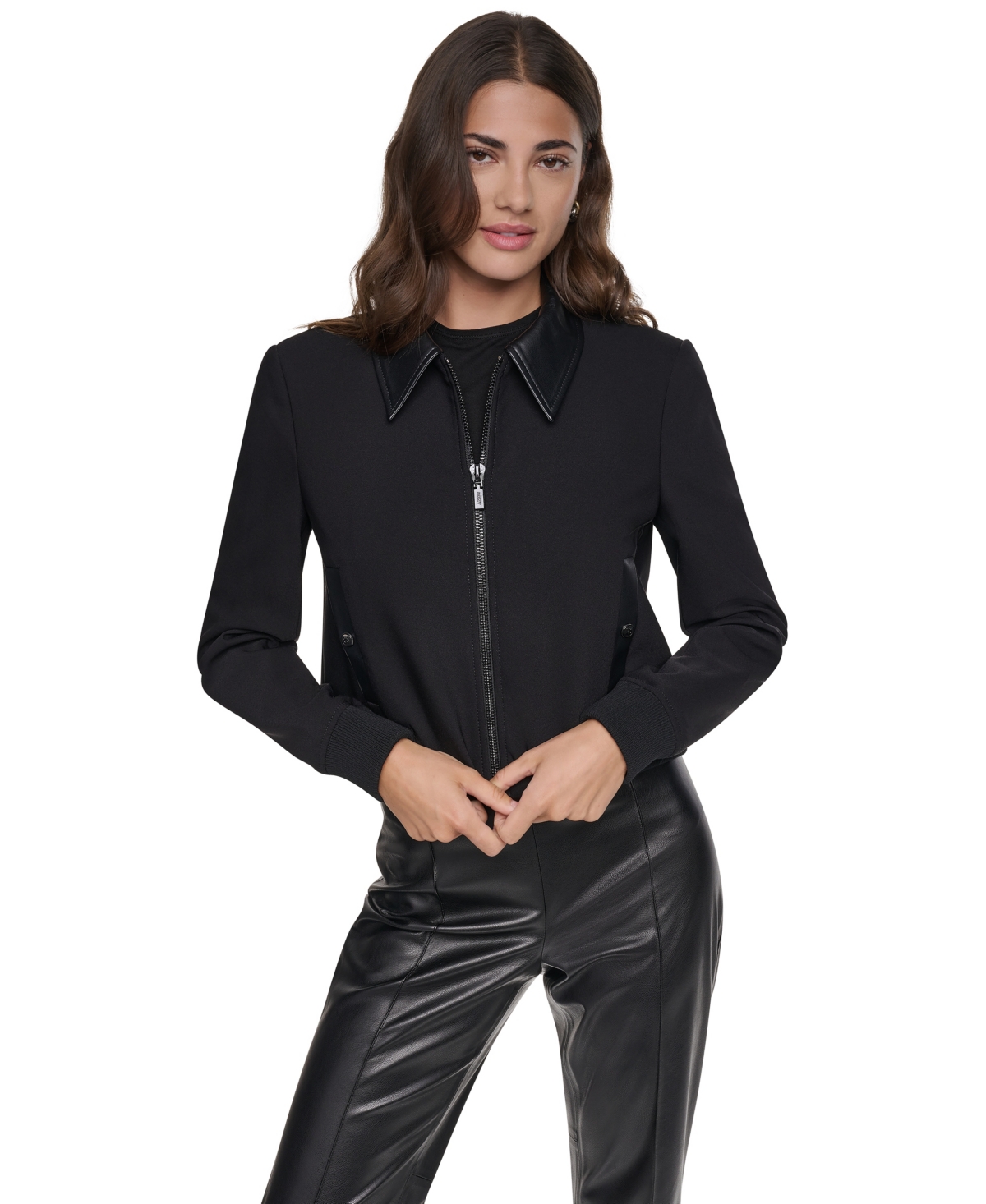 Dkny Women's Faux-Leather Moto Cropped Bomber Jacket