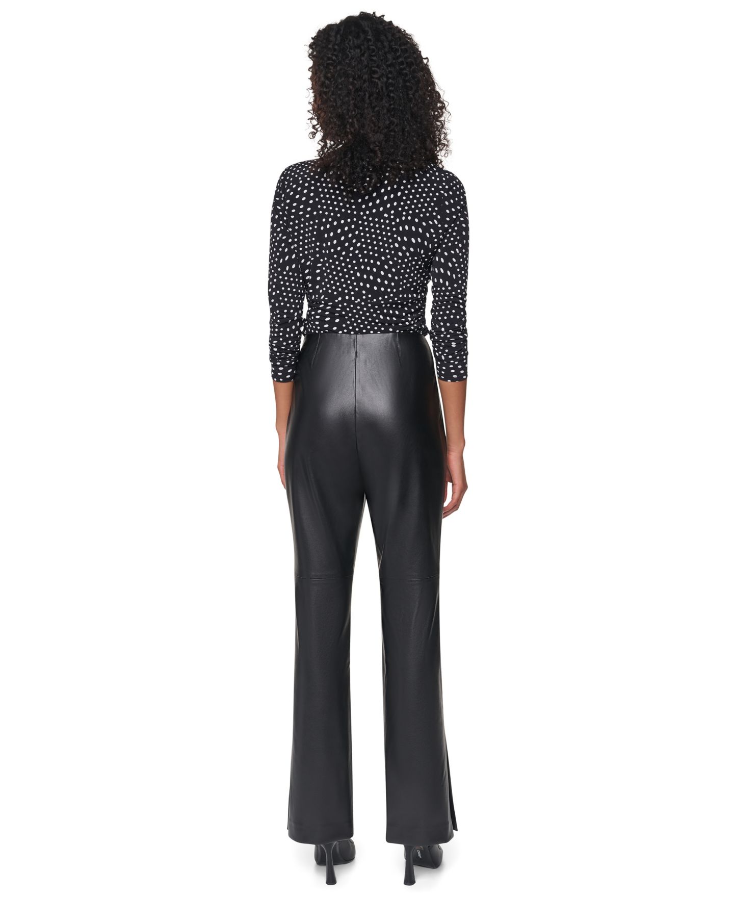 Женские брюки DKNY Butter High-Waisted Flared Faux Leather, цвет: Чёрный — фото 5