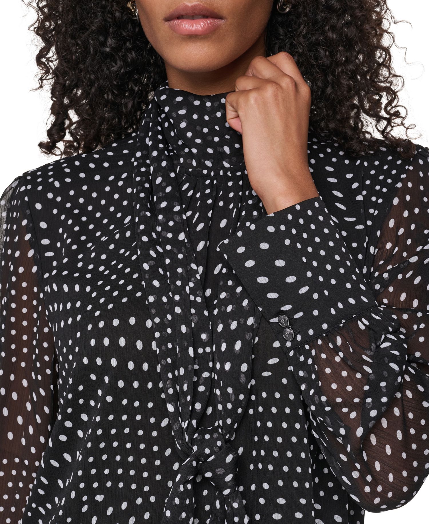 Women's Mock Neck Long Sleeve Polka Dots Blouse