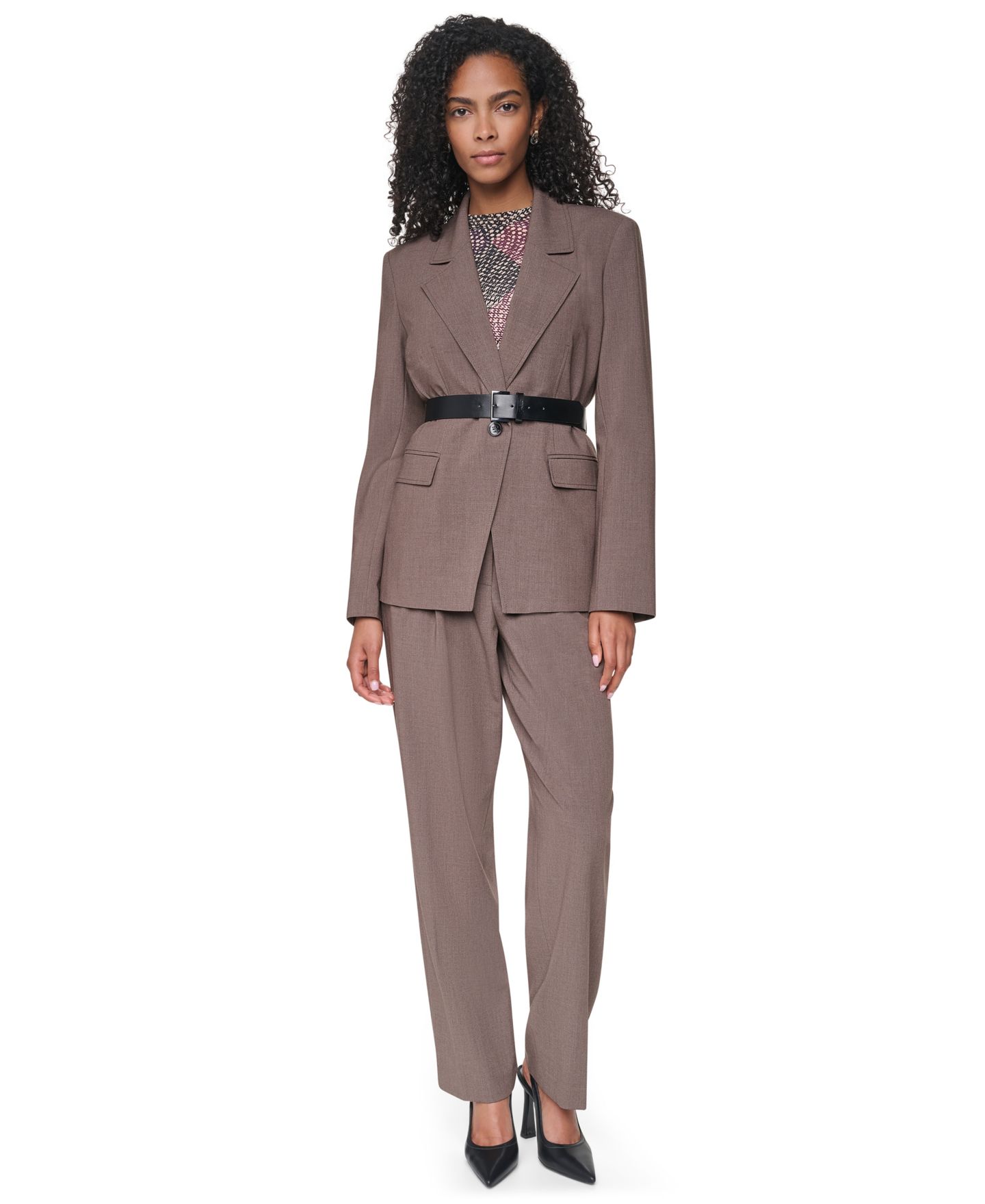 Женский пиджак DKNY Belted Notch Collar Stretch Blazer, цвет: Меланжевый — фото 2