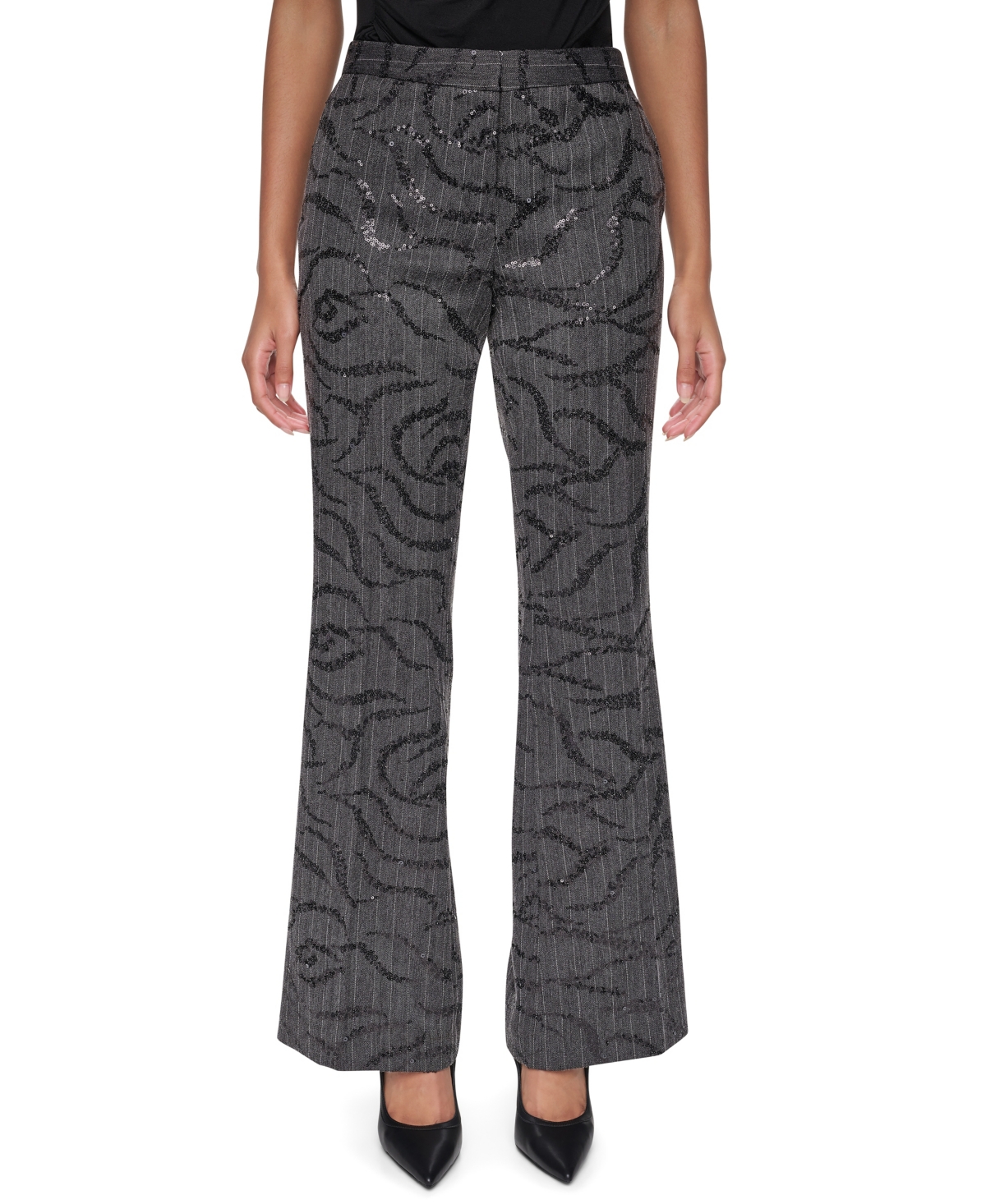 Dkny Women's Sequin Herringbone Wide-Leg Trousers