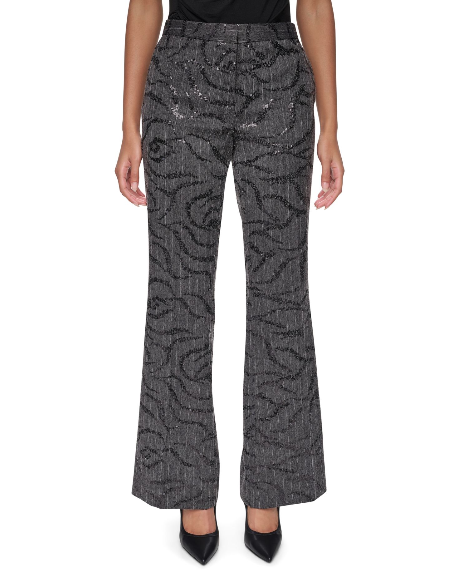 Women's Sequin Herringbone Wide-Leg Trousers
