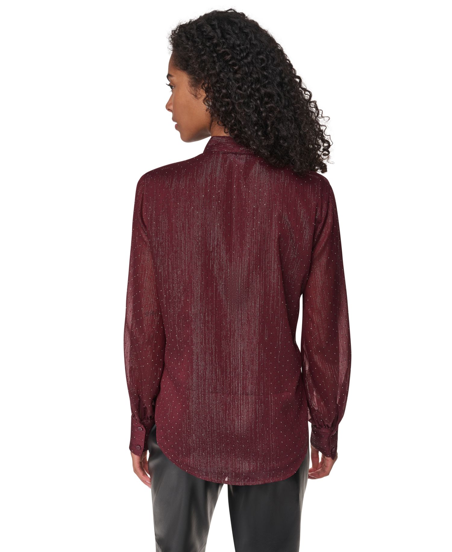 Petite Long-Sleeve Tie-Neck Button-Up Blouse