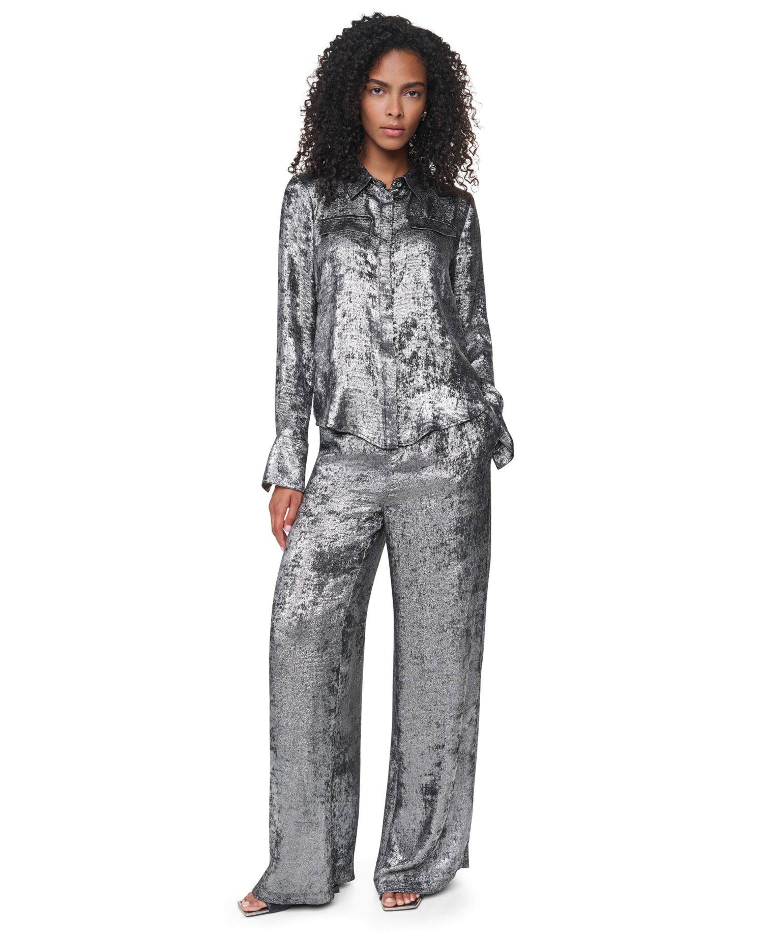 Women's Empire State Steel Long Long-Sleeve Collared Button-Front Blouse