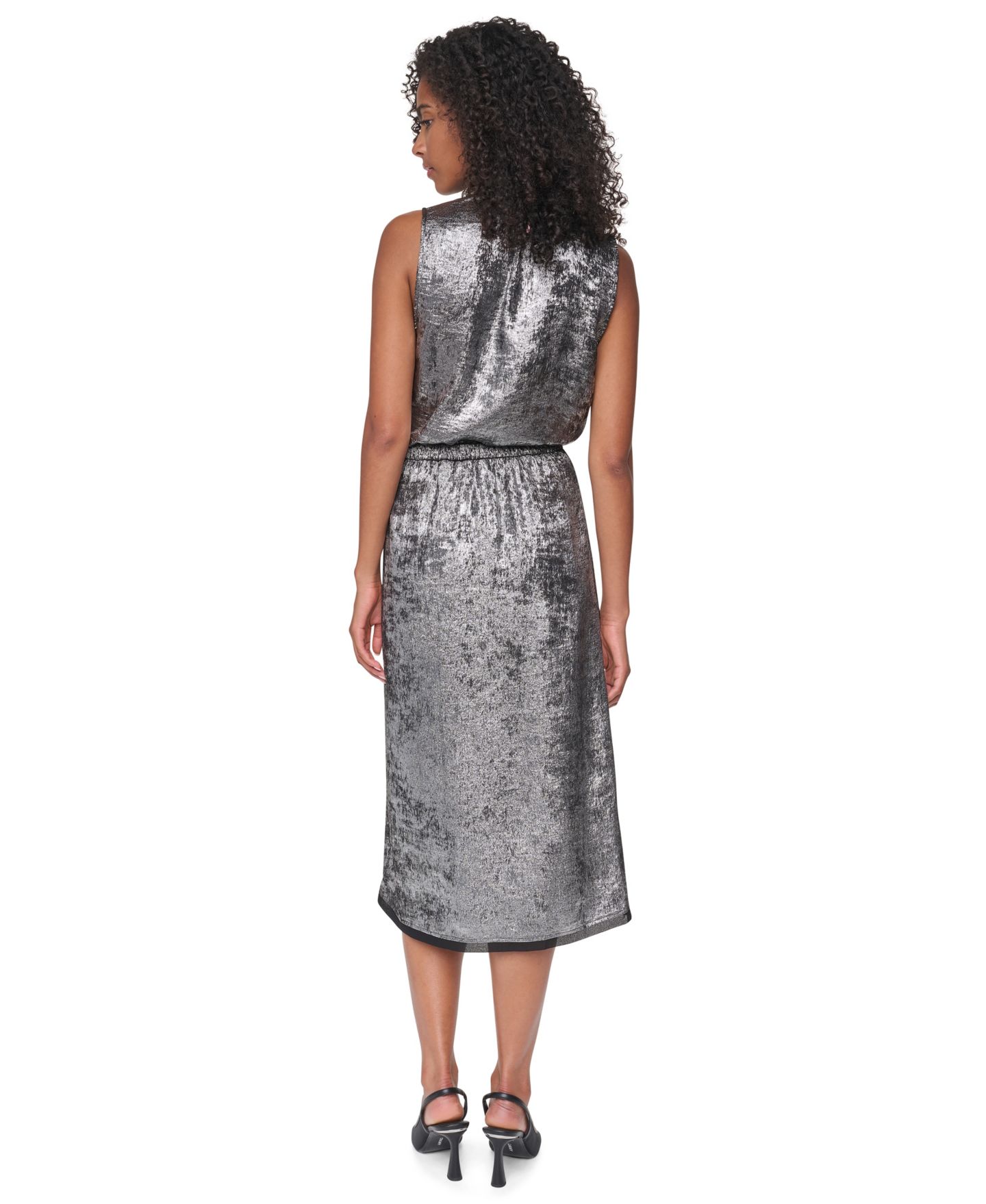 Женская юбка DKNY Metallic A-Line Midi, цвет: Графитовый металлик — фото 5
