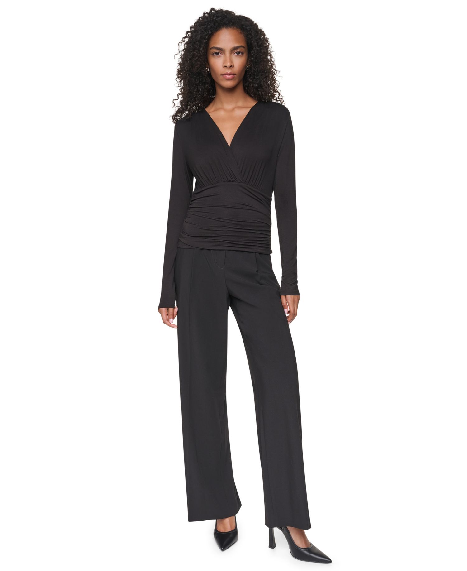 Women's V-Neck Ruched Knit Blouse