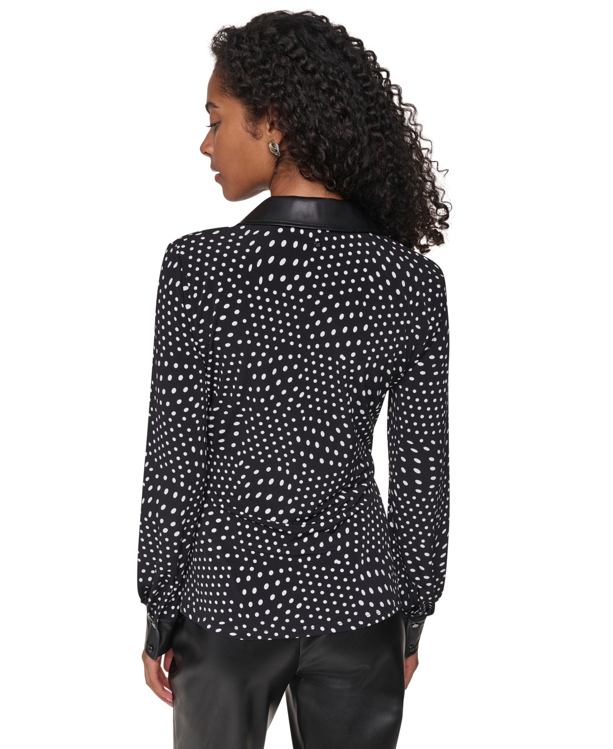 Dkny Women's Long-Sleeve Twist-Front Polka-Dots Blouse