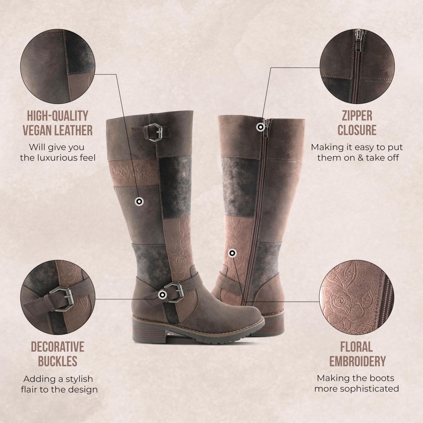 Женские ботинки Patrizia Collage Patchwork Knee-High Boots with Embroidery and Buckle Accents, цвет: Чёрный разноцветный — фото 8