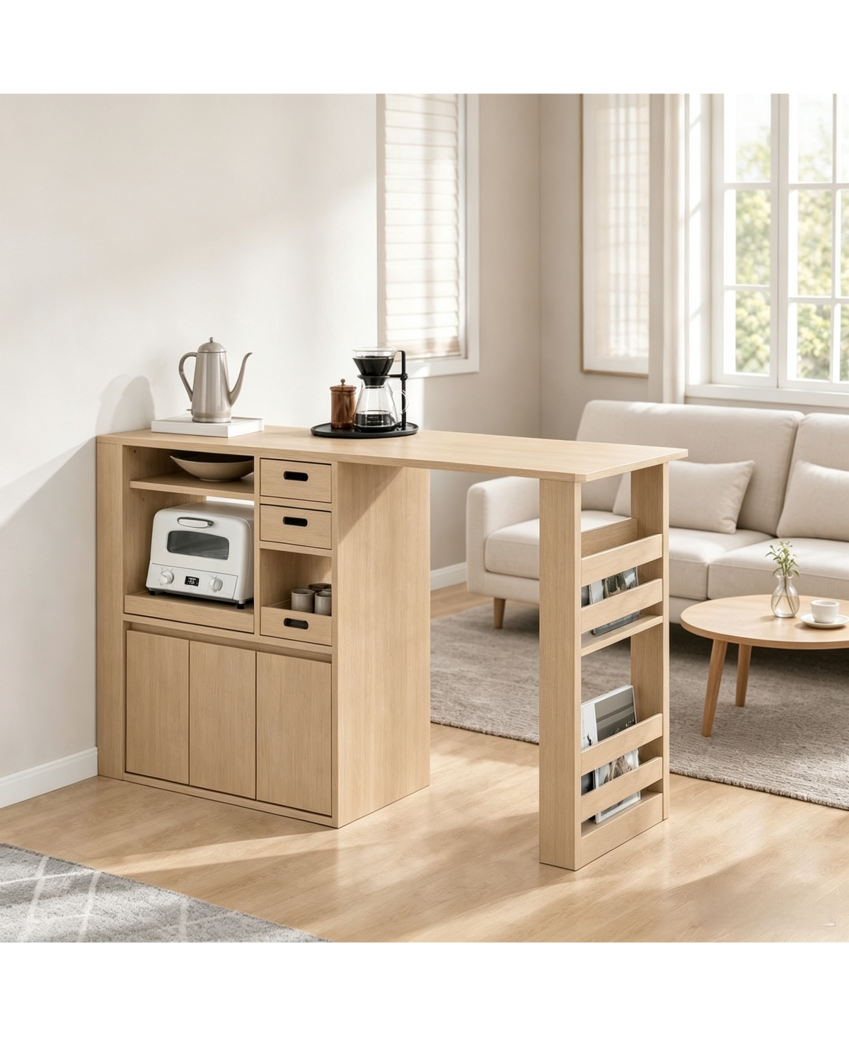 gaomon Extendable Kitchen Island with 360degree(s) Swivel Tabletop, Storage and Wood Finish