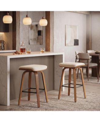 Swivel Bar Stools Set of 2, 26" Oak Counter Height Stools with Upholstered Saddle Seat, 360degree(s) Swivel Backless Bentwood Bar Stools
