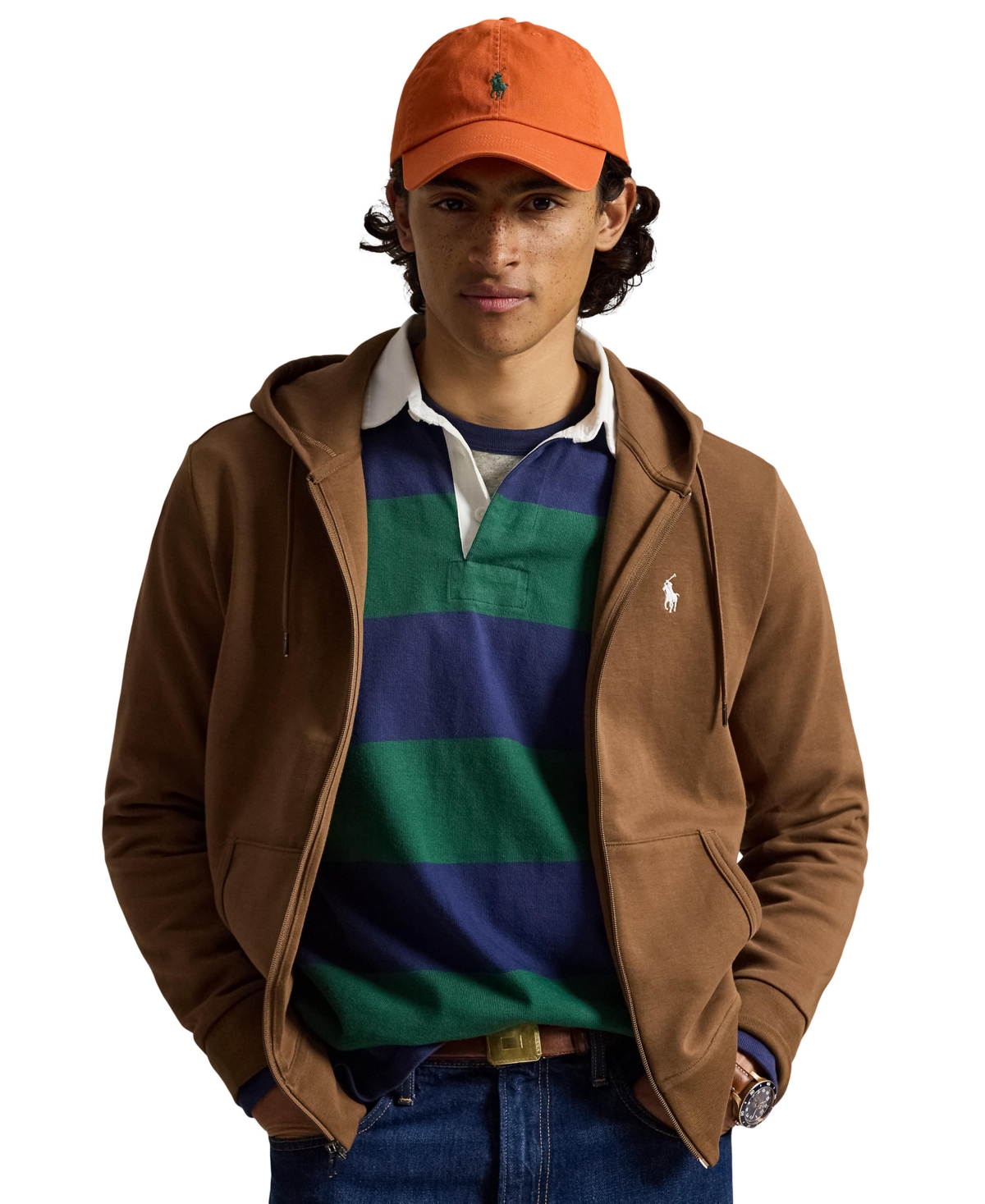 Polo Ralph Lauren Men's Double-knit Full-zip Hoodie In Luggage Brown,c1730
