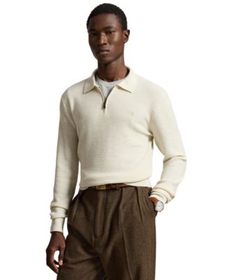 Men's Quarter-Zip Polo-Collar Regular-Fit Wool Sweater