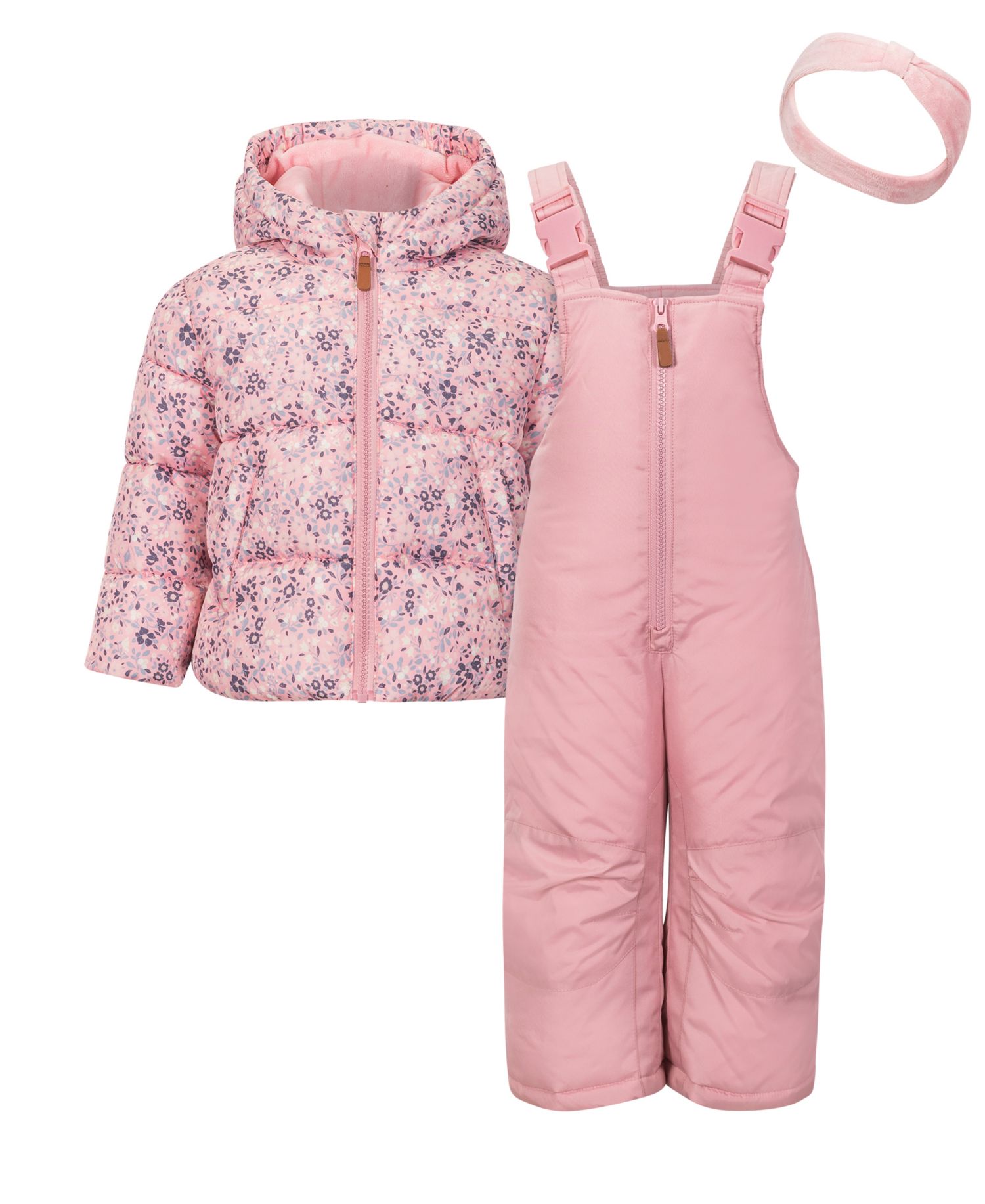 Baby Girls' Floral-Print Puffer Jacket, Ski Bib and Headband, 3-Piece Set
