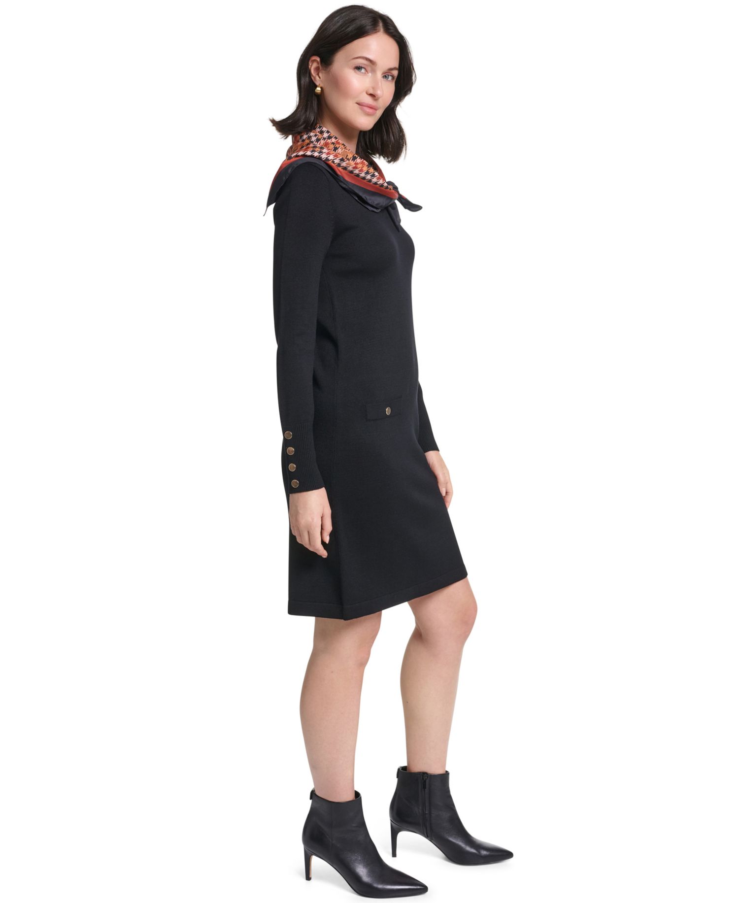 Women's Long-Sleeve Jewel-Neck Dress with Scarf