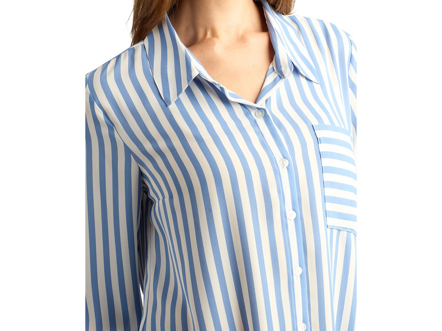 Женский топ BCX Juniors' Striped Roll-Tab Long-Sleeve Button-Up, цвет: Небесно-голубой полосатый — фото 3