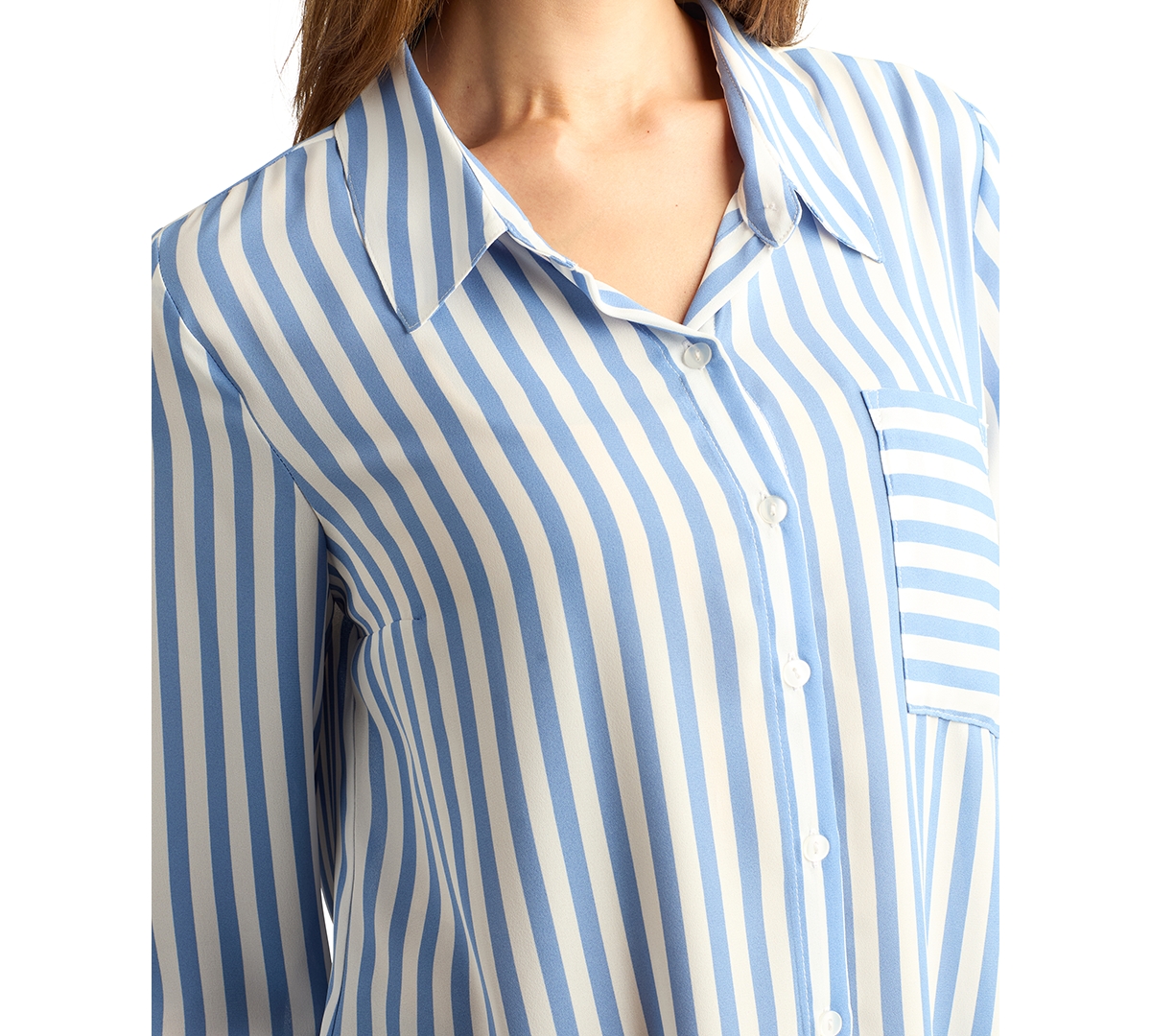 Bcx Juniors' Striped Roll-Tab Long-Sleeve Button-Up Top