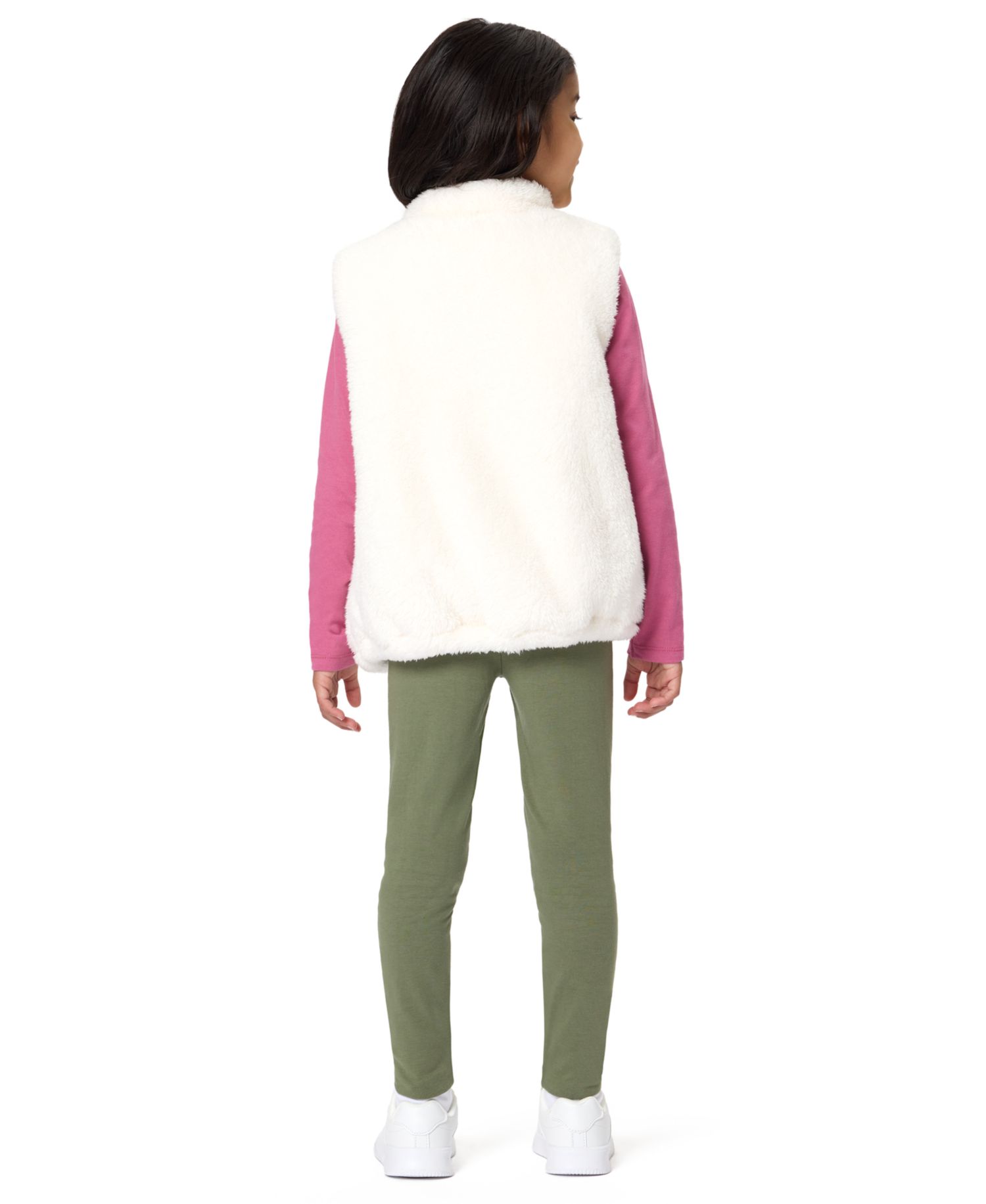Girls' 2T-16 Long Sleeve Sherpa Embroidered Vest, T-Shirt and Leggings, 3-Piece Set