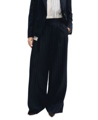 Women's Lam&eacute; Pinstripe Wide-Leg High-Waisted Trousers