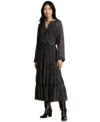 Women's Paisley Smocked Waist Tiered Midi Dress