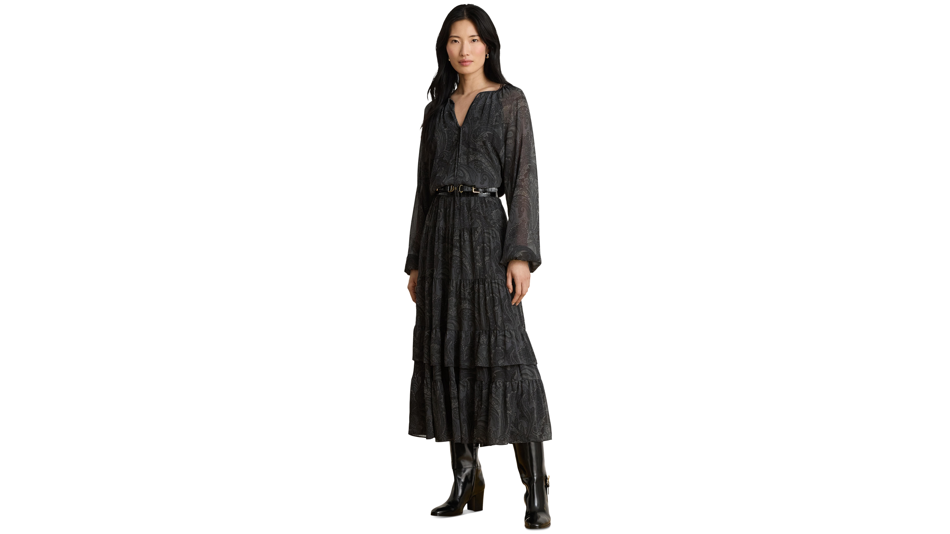 Lauren Ralph Women's Paisley Smocked Waist Tiered Midi Dress